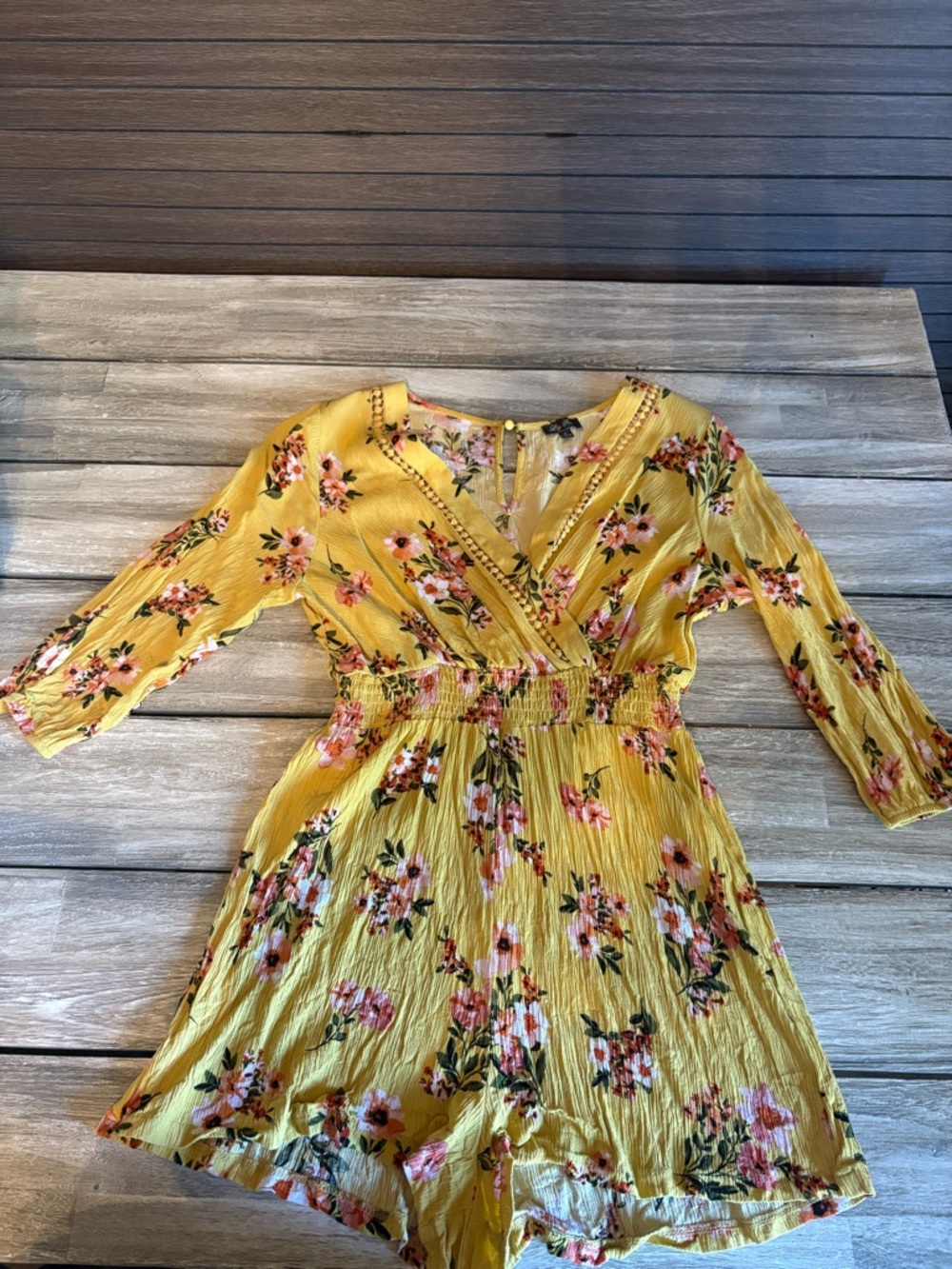 Lily Rose Mustard Floral Wrap-Style Top